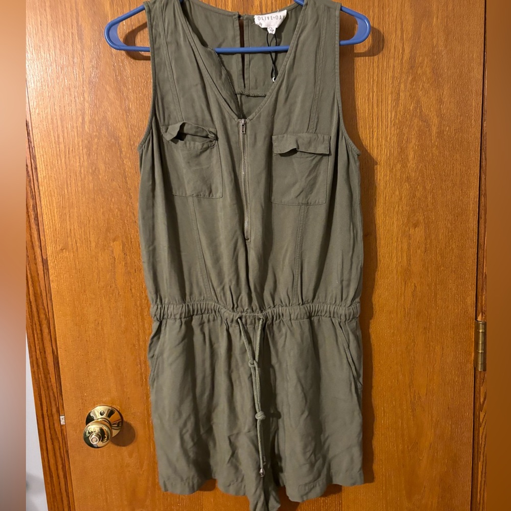 Olive And Oak Shorts Romper Olive Color Large P2P Is 19” tie waist zip front